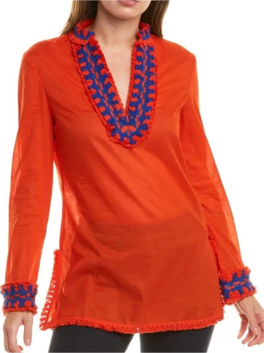 tory burch samba fringe tunic top size 0
